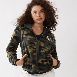 True Religion Women's Camouflage Fleece Hooded Jacket